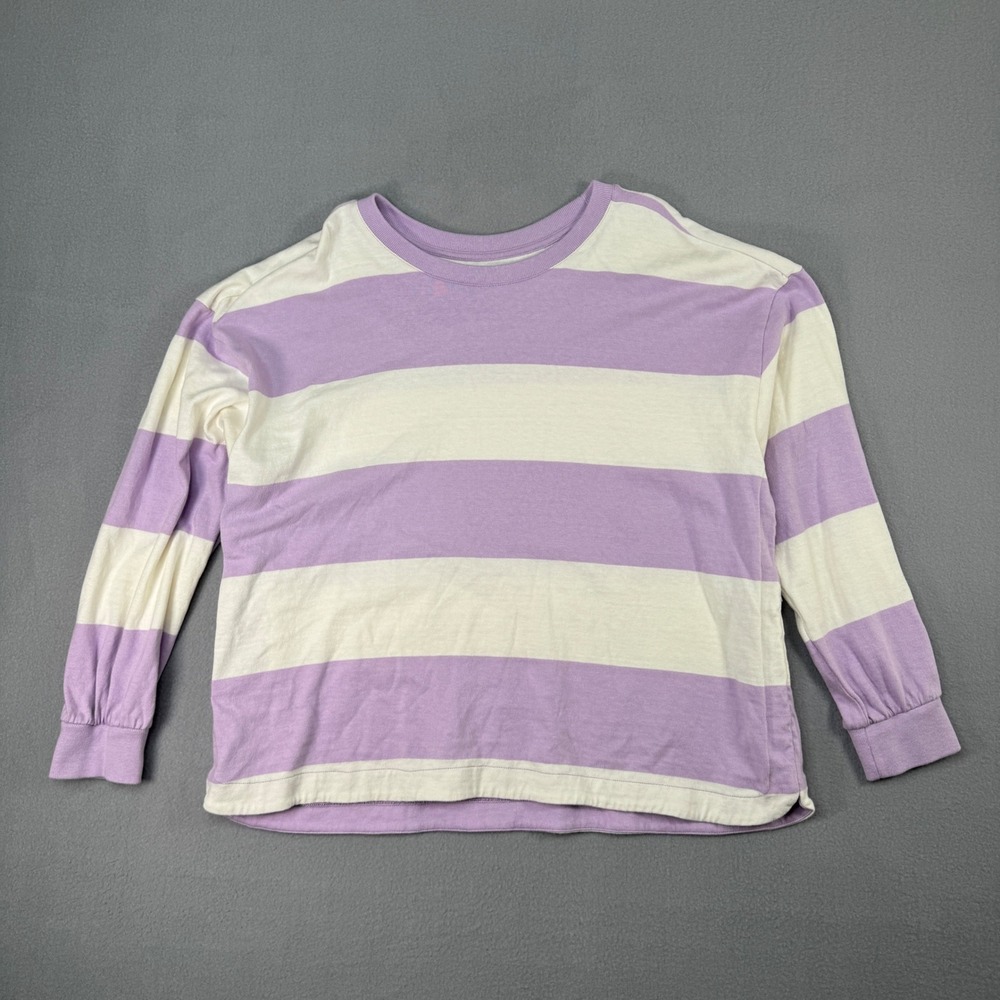 Lands End Striped Long Sleeve Top 1X Purple White Preppy Casual Womens Ruby